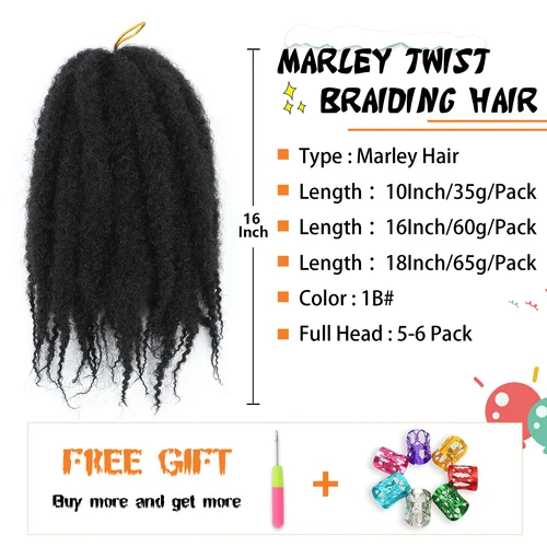Imagen 2 del producto Marley Twist Trenzado de cabello Crochet 10-18 pulgadas Afro Kinky Trenzado de cabello Marley Twist Trenzas Extensión de cabello sintético para mujeres