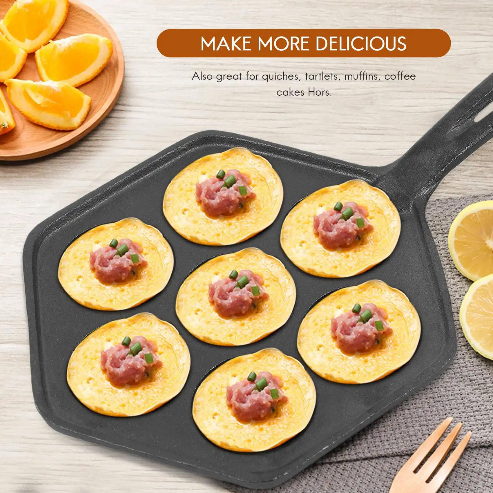 مقلاة فطائر محشوة غير لاصقة من الحديد الزهر، مونك/ايبلسكيفر، صينية من الحديد الزهر لمختلف الأطعمة الكروية الساخنة #1