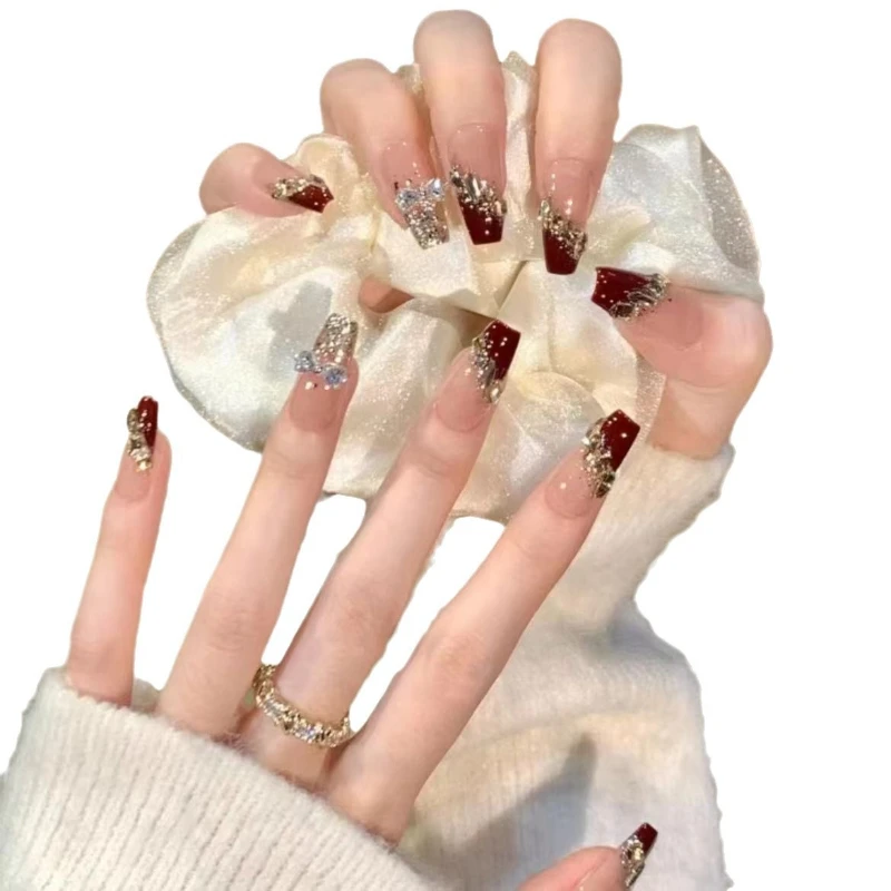 

Pure handmade phototherapy wearing nail burgundy mousse reuse nail patch