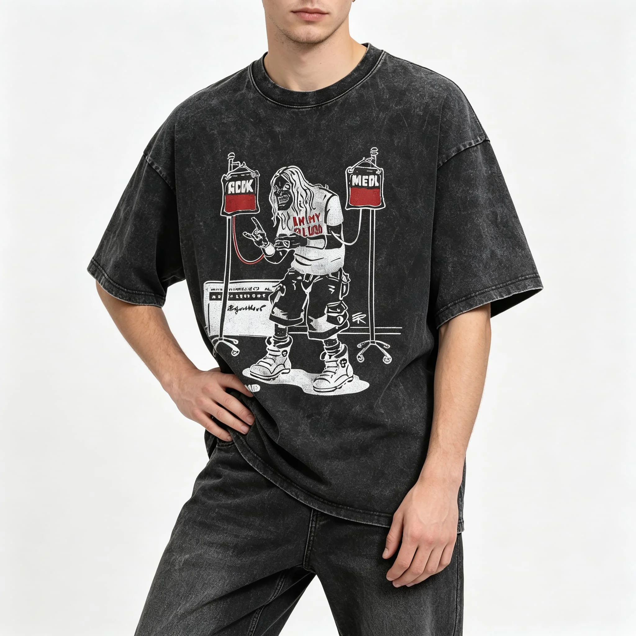 Vintage Exclusive Printed Graphic Streetwear Casual Top Women's Tshirt Unisex Tee Top Men's Cotton Short Sleeve Washed T Shirt