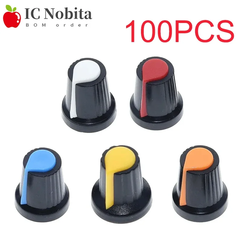 100Pcs WH148 Potentiometer Knob Cap(copper core) 15X17mm 6mm Shaft Hole AG2 Yellow Orange Blue White Red 5 Color