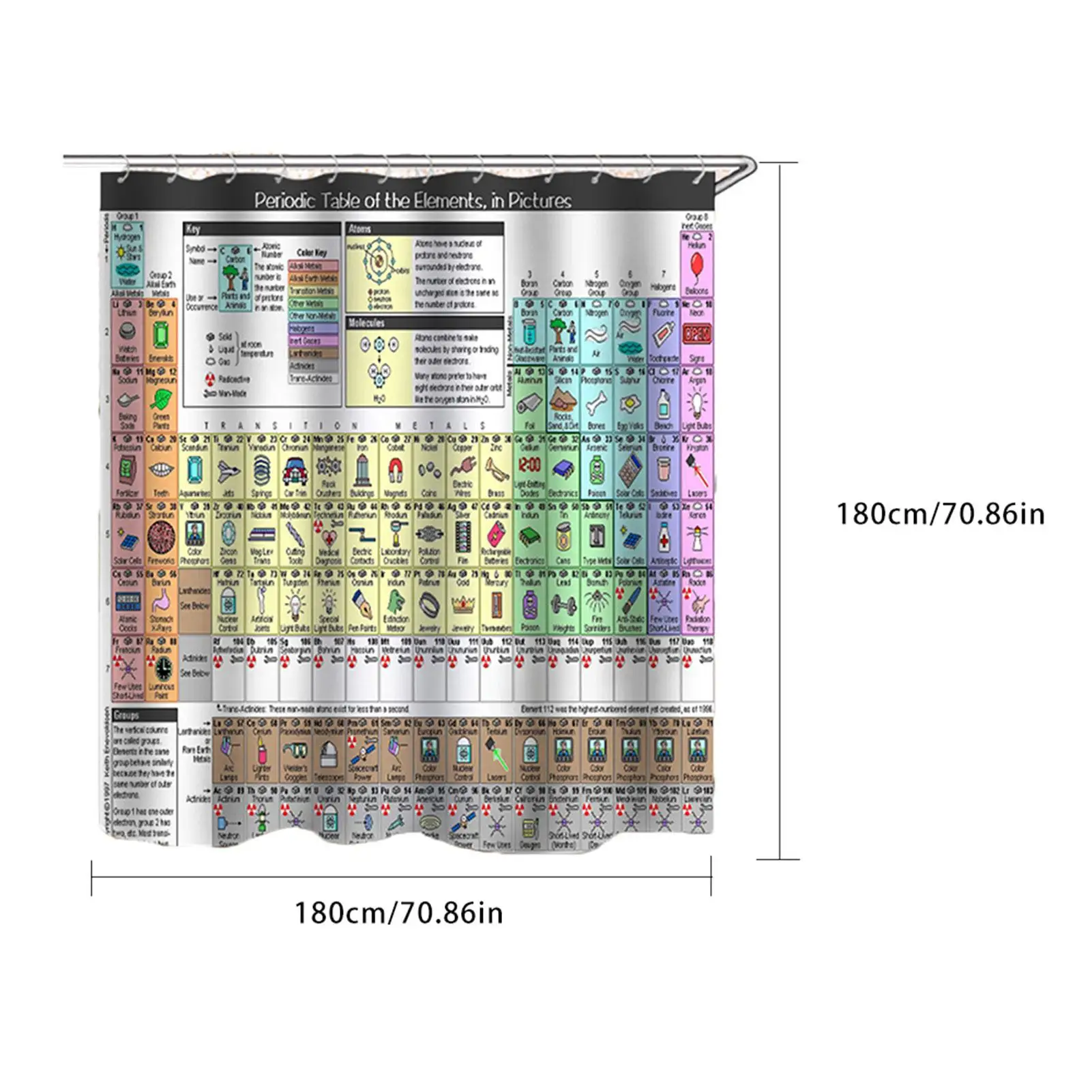 Periodic Table Of Elements Shower Curtain 3D Digital Printing Polyester Waterproof Curtain For Bathroom Decoration