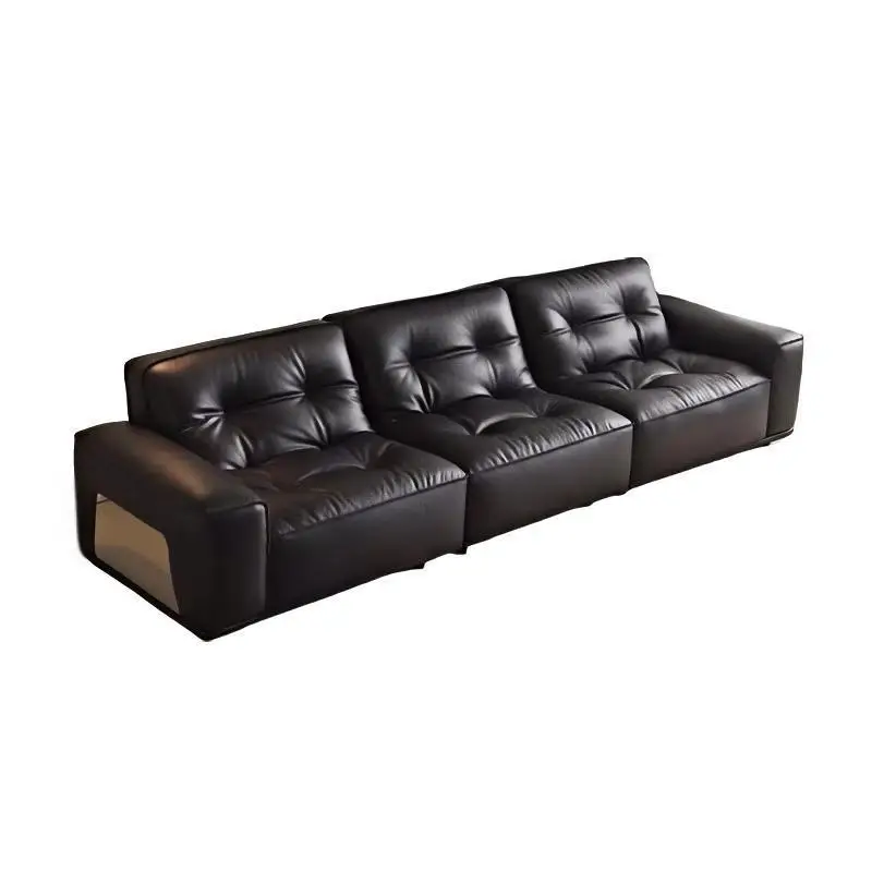 Minimalist retro black diamond sofa leather straight row living room leather art sofa