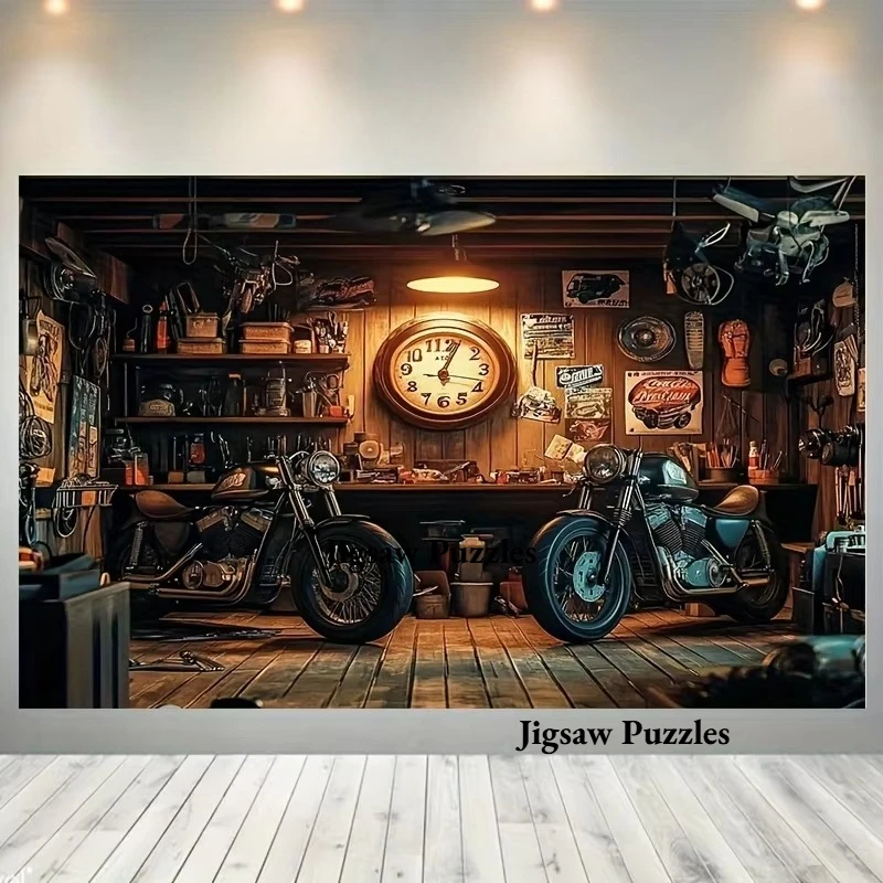 Vintage Motorcycle Garage Workshop Jigsaw Puzzles 500/1000/1200/2000 PCS Wall Decor for Living Room Bedroom Gift No Frame