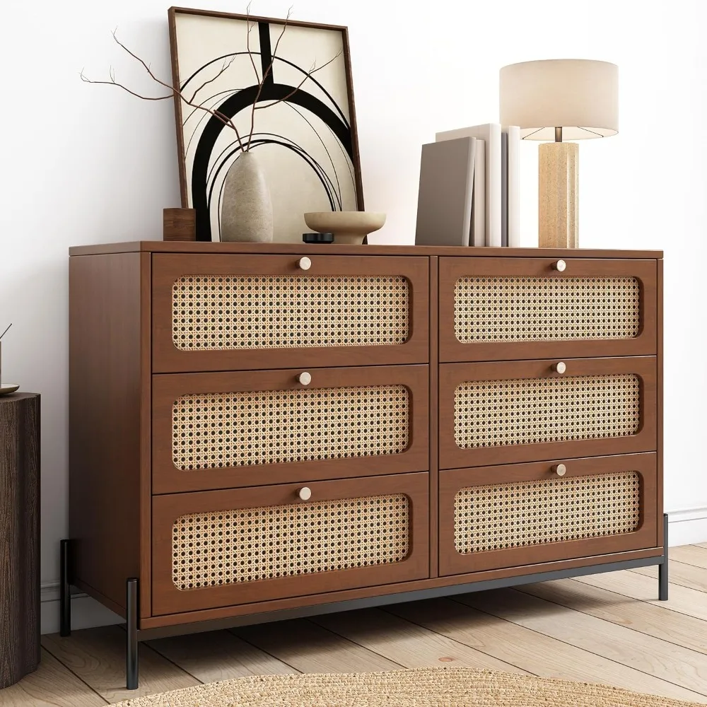 

Dresser for Bedroom, 6 Drawer Dresser, Wood Storage Cabinet Sideboard for Bedroom, Living Room, Modern Style, Walnut