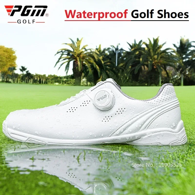 PGM Women Golf Shoes Knob Buckle Waterproof Sports Shoes Non-Slip Spikes Lightweight Sneaker Lady Breathable Trainers Size 35-40