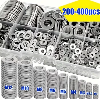 200/400pcs Stainless Steel Flat Washers Set (M2-M12) – Home DIY, Industrial Repair, Kitchen Decoration & Outdoor Maintenance 1