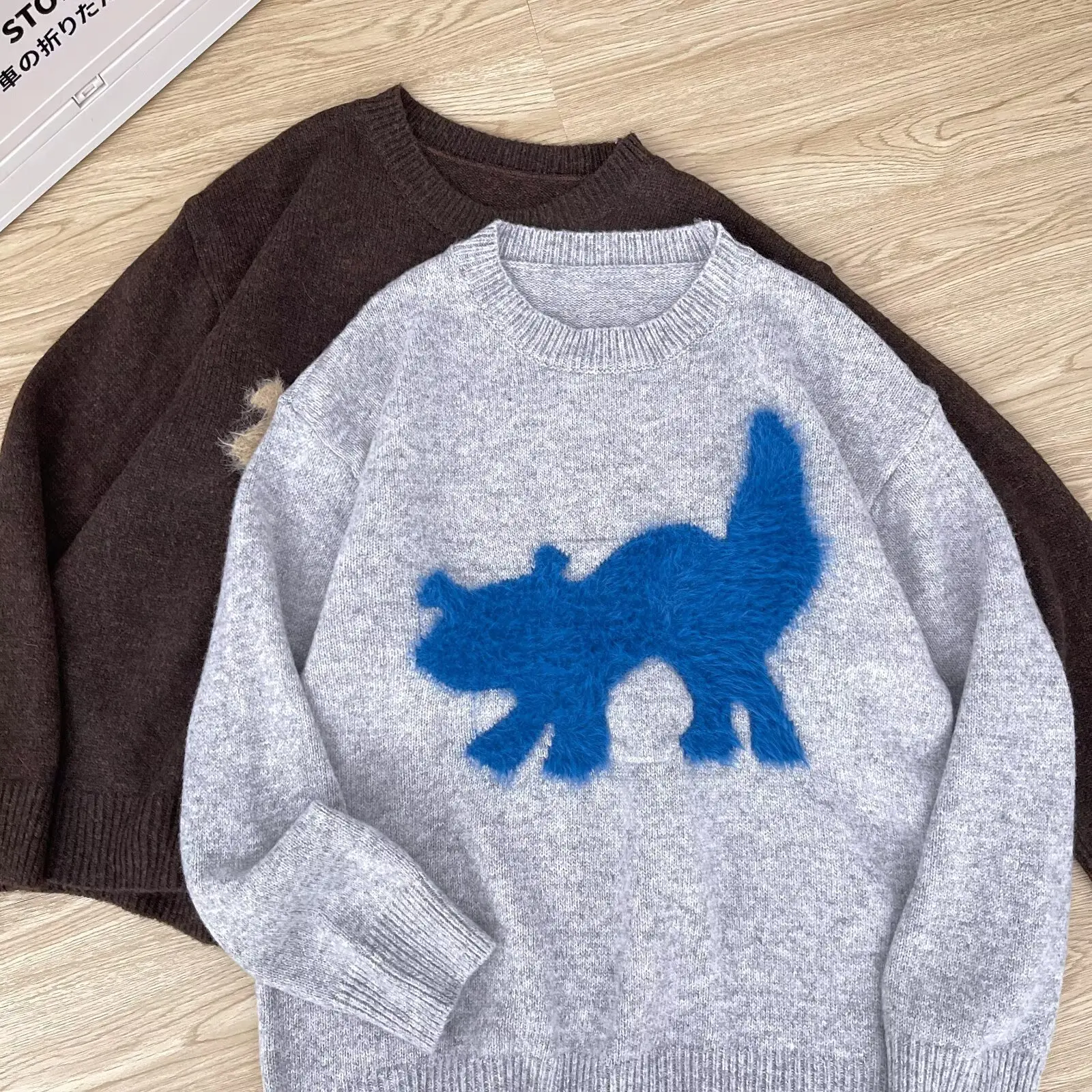 

Autumn Winter Large Size 5kg Fun Fluffy Patterned Soft Warm Couple Sle round Ne Sweater Polyester Fiber Long Sve