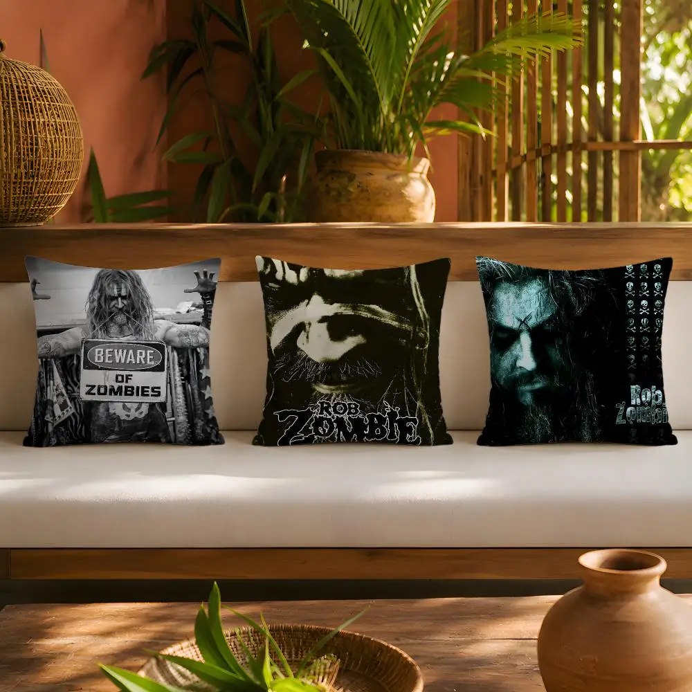 R-Rob Zombie Cushion Cover 1pc Square Plush Pillow Cover Soft Fuzzy Removable Washable Sofa Bed Bedroom Decor