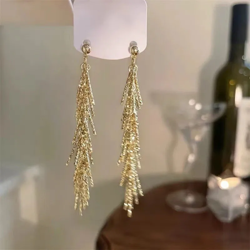 Glänzende lange Quasten-Glitzer-Tropfenohrringe für Damen, modische lange Kette, baumelnde Ohrringe, Hochzeit, Party, Schmuck, Geschenke – Detail 19