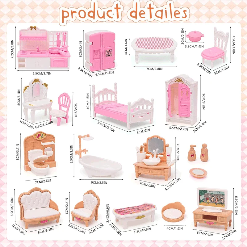 Casa de bonecas conjunto de móveis acessórios casa de boneca mini móveis fingir jogar quarto sala estar banheiro cozinha crianças aniversário