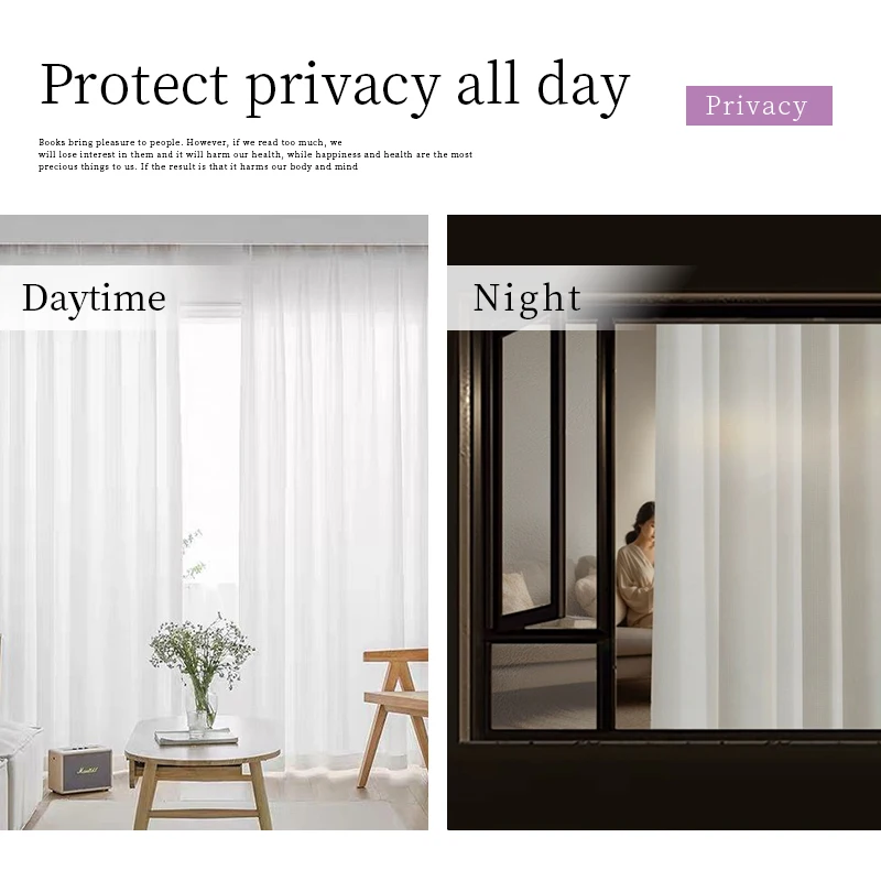 Custom Size Anti-UV White Sheer Curtains for Living Room 100% Privacy Window Tulle Curtain for Bedroom Heavy Fabric