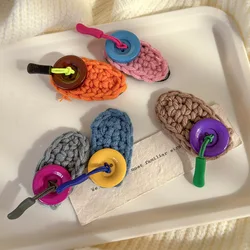 Cute Colorful Buttons Hair Clip Knitting Woolen Hairpin for Girl Sweet Barrettes BB Clips Autumn Winter Fashion Headdress Woman