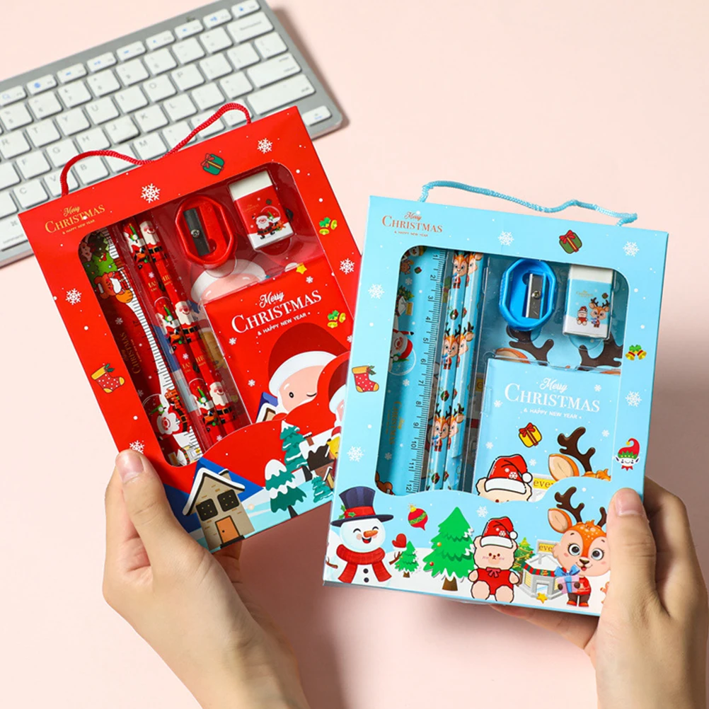 

4 Sets Christmas Stationery Gift Boxes Red Yellow Green Blue Pens Smooth Writing Painting Birthday Presents Students Kids