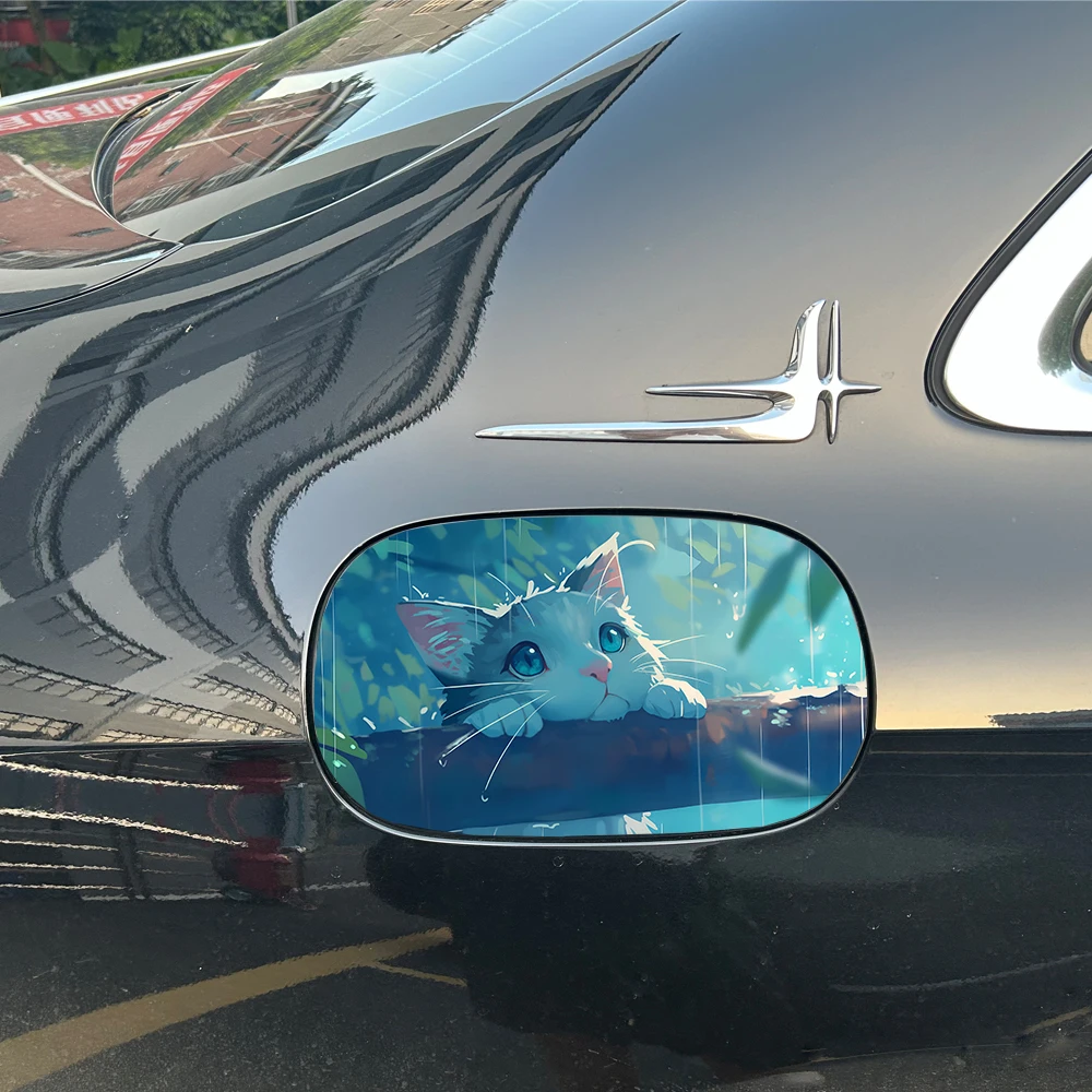1PC Cute White Cat Rain Anime Car Sticker Waterproof PET Decal for Fuel Tank Window Customizable for All Cars view 6