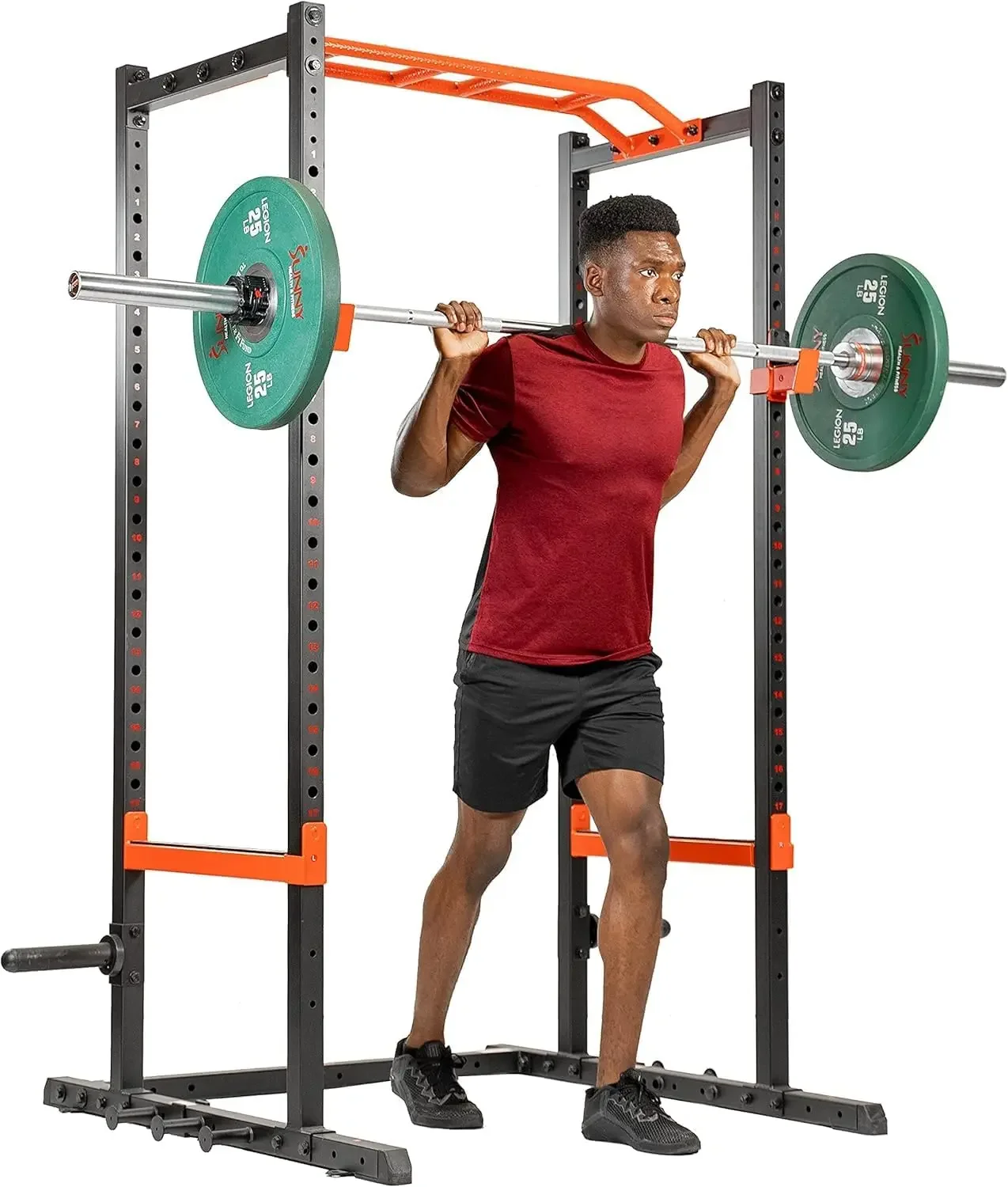 Power Zone Strength Rack Power Cage - 1000 LB Weight Capacity, Spotter Bar, Angled Pull-Up Bar, J-Hooks, Resistance Band Pins