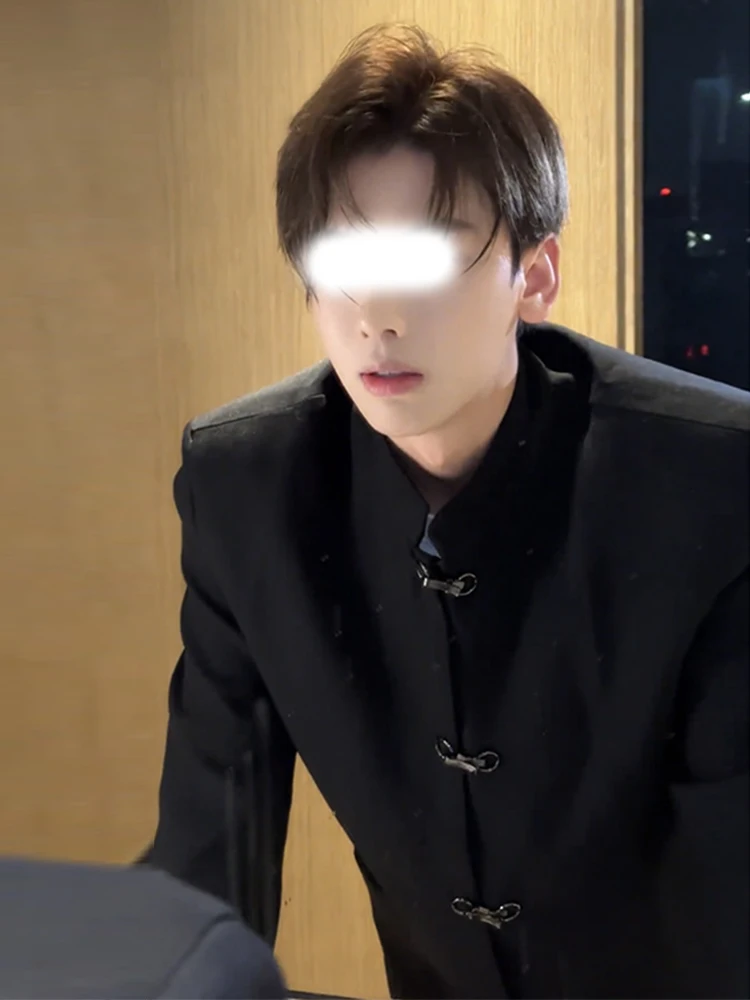 

Bla New Chinese Sle Casual Men's Suit Jaet High-End Feeling Cleanfit Design Loose Fit Long Sve Winter Faion