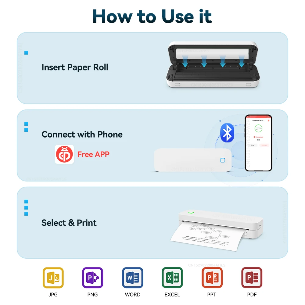 Impressora Térmica Inkless Portátil, Impressora de Papel A4, Sem Fio, Bluetooth, Documento PDF, Máquina de Impressão Fotográfica, Tatuagem Stencil