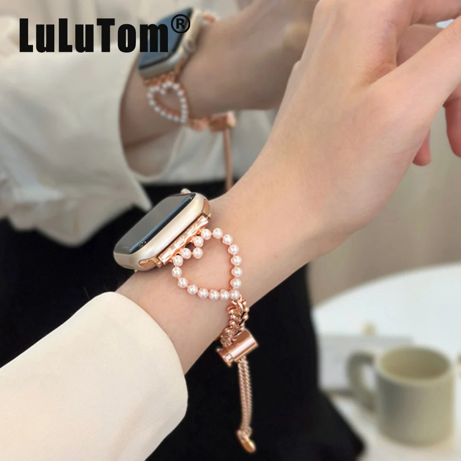 

Metal Strap For Apple Watch UItra 8 7 49mm 45mm 44mm Band Luxury Pearl Love Wristband For iWatch Series 6 5 SE 4 42mm 40mm 38mm