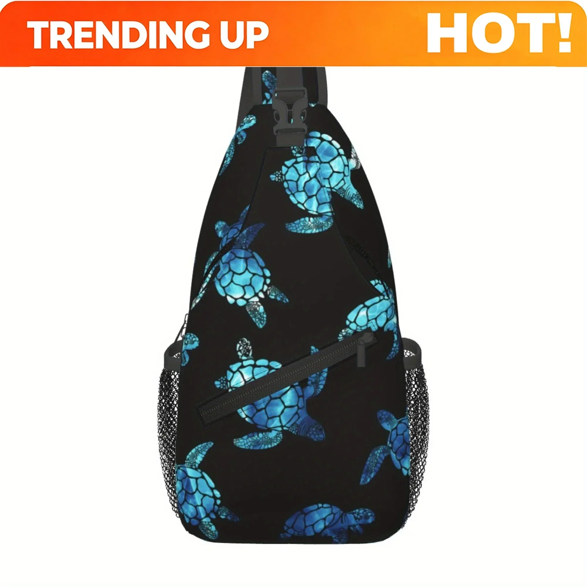 Custom Galaxy Blue Sea Turtle Print Men's Sling Chest Bag - Durable Polyester Crossbody Pack with Secure Zipper, Casual