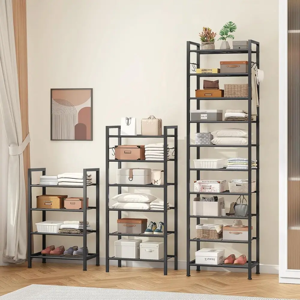 منظم أحذية عمودي معدني قوي مع 4 خطافات، يحمل 20-30 زوجًا، تخزين نحيف موفر للمساحة للمدخل باللون الأسود #4