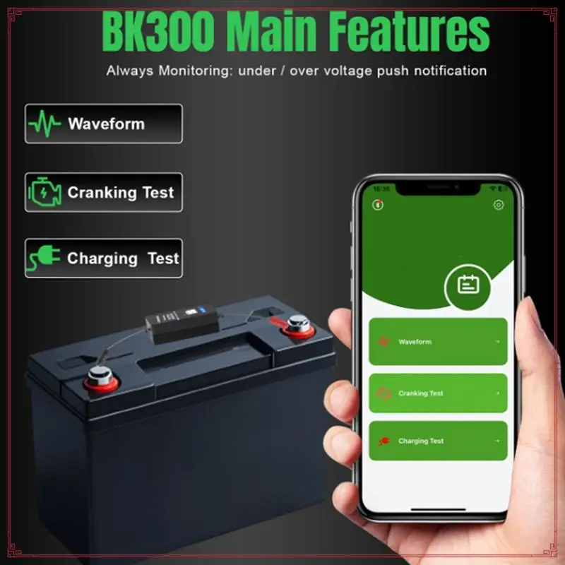 Konnwei BK300 Bluetooth Battery Monitor Battery Fault Detector 6V 12V 24V Tester For Car RV Motorcycles