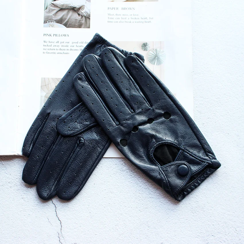 Women's Single-Layer Unlined Thin Driving Leather Gloves Hollow Style Outdoor Cycling Driver Gloves Free Shipping