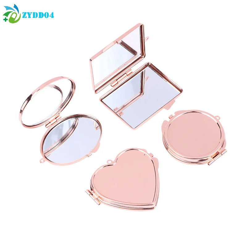 ● 1 قطعة مرآة معدنية صغيرة قابلة للطي مع سلسلة مفاتيح على شكل قلب دائري بيضاوي الشكل مربع مزدوج الجوانب مرآة لمستحضرات التجميل مرآة مكياج صغيرة #3