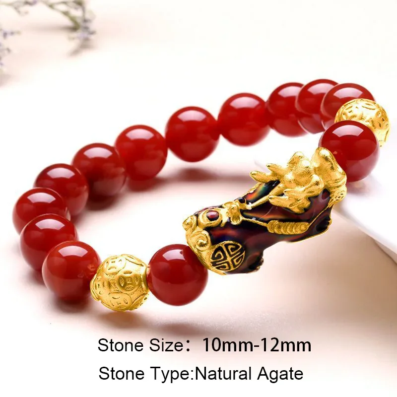 Natural Yellow Tiger Eye Black Onyx Beads Bracelet With Temperature Change Color Lucky Pixiu Brave Troops Fengshui Jewelry