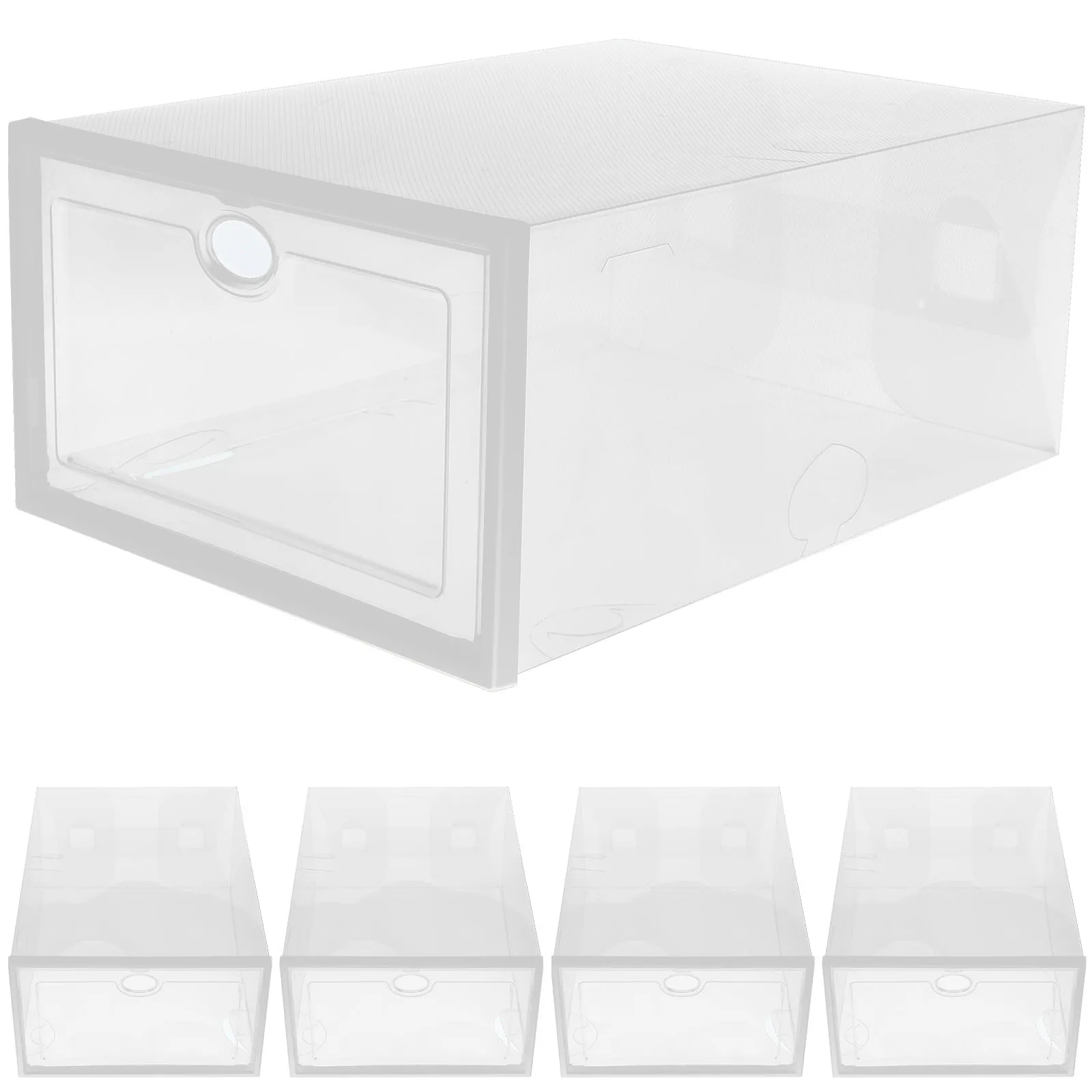 

5 Pcs Clear Shoe Box Storage Organizer 33x23x14cm White Frame Transparent Stackable Bins Sneaker Container Display Case