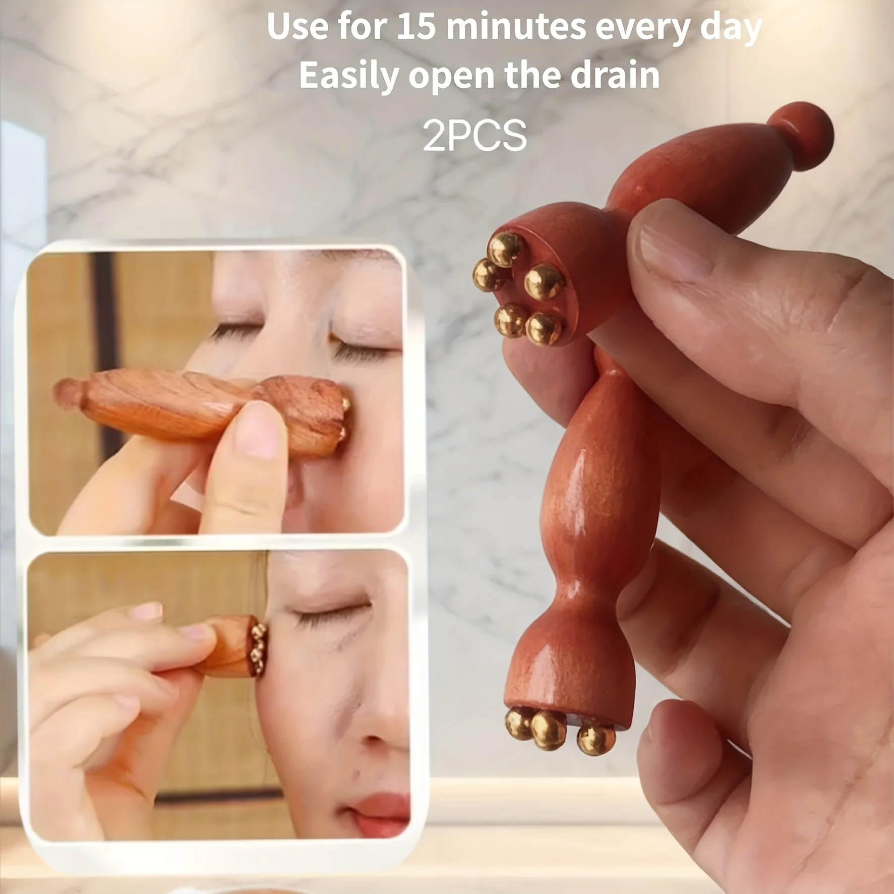 2Pcs Brass Facial Massager Facial Beauty Pure Brass Eyebrow and Eye Acupoint Massage Sticks Tools No Battery Required Manual Use