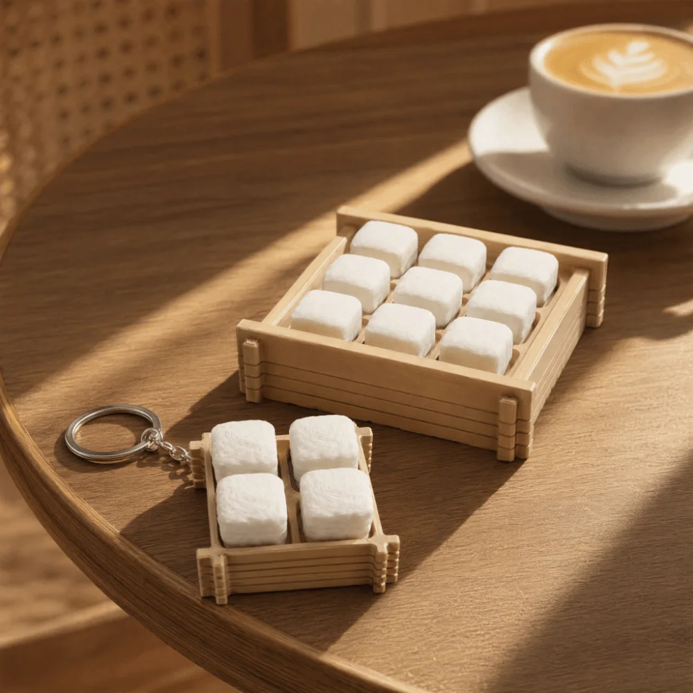 3D Printed Hairy Tofu Clicker Keychain Chinese Snacks Keyboard-style Mao Tofu Mechanical Keyboard Pendant Creative Funny
