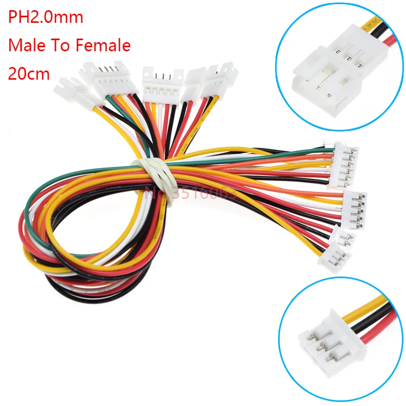 5/10Pcs PH2.0 200MM 2/3/4/5/6 Pin Male to Female Plug Connector With Wire 2.0MM 2p 3p 4p 5p 6p Cable JST Extension Line