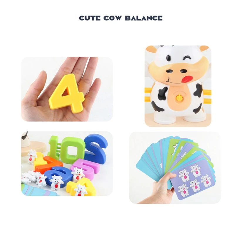 Math Match Toy Cow Balancing Scale Preschool Number Balance Toys Baby Educational Learning Board Game Gift