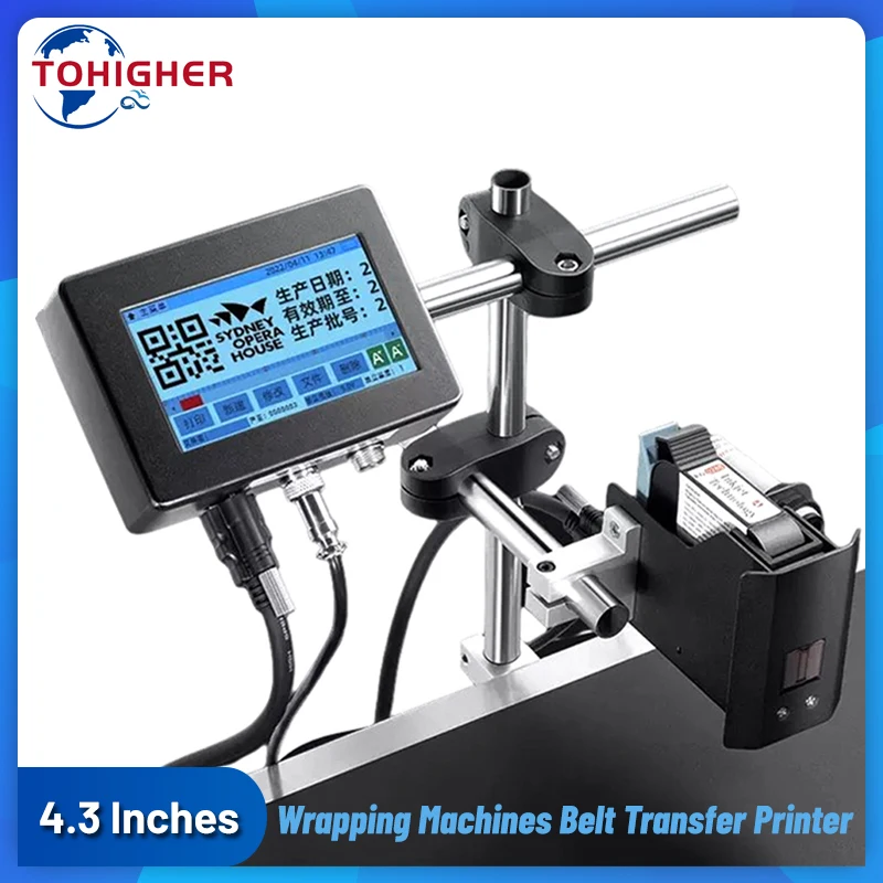 

Wrapping Machines TIJ Inkjet Printer 4.3" Intelligent Expiry Date Coding Machine Logo Variable Data QR/Bar Code Belt Transfer