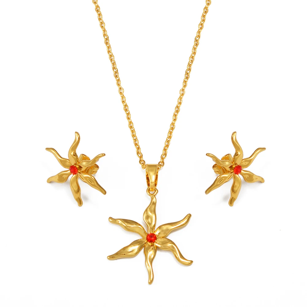 Women's Mayotte Flower Pendant Necklace & Earrings Set