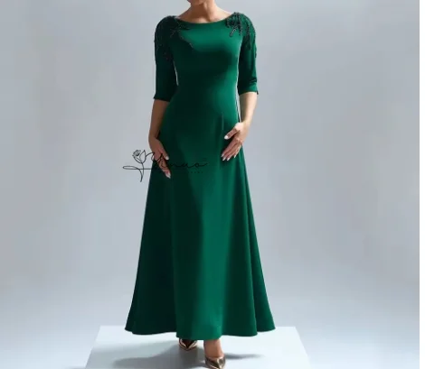 

Customized Elegant Mother of Bride Dress Classic A-Line Ankle Length Half Sleeves with Beading Scoop Neck Wedding Party Customiz