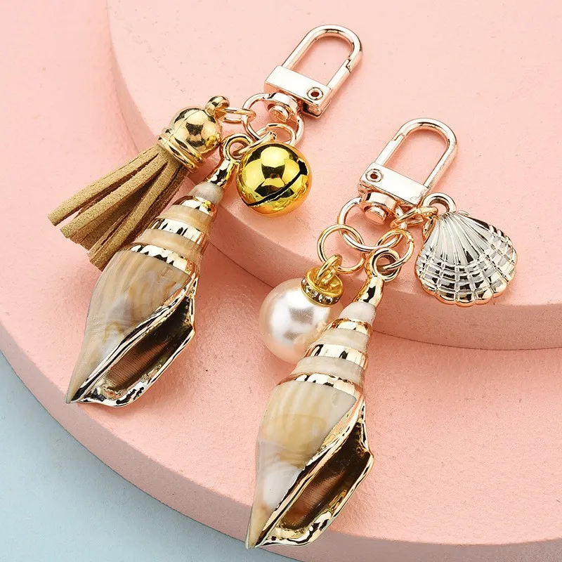 Women Bohemia Style Conch Keyrings With Pearl Shell Tassel Pendant Exquisite Bag Key Ring Ornaments Seaside Souvenir Small Gifts