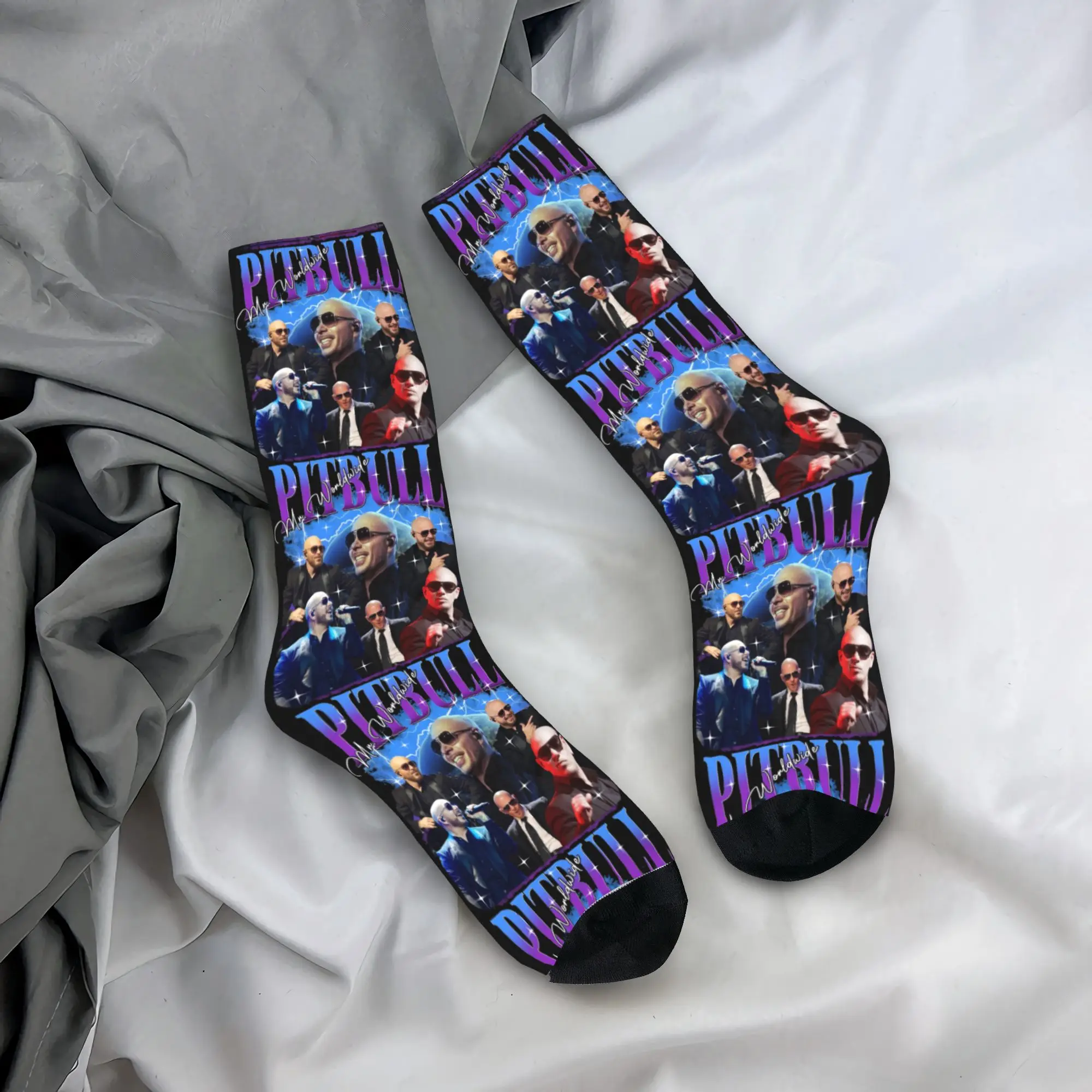 Rapper Pitbull Mr Worldwide Stockings Hip Hop Rap  Graphic Fashion Socks Autumn Anti Sweat Socks Couple Sports Quality Socks