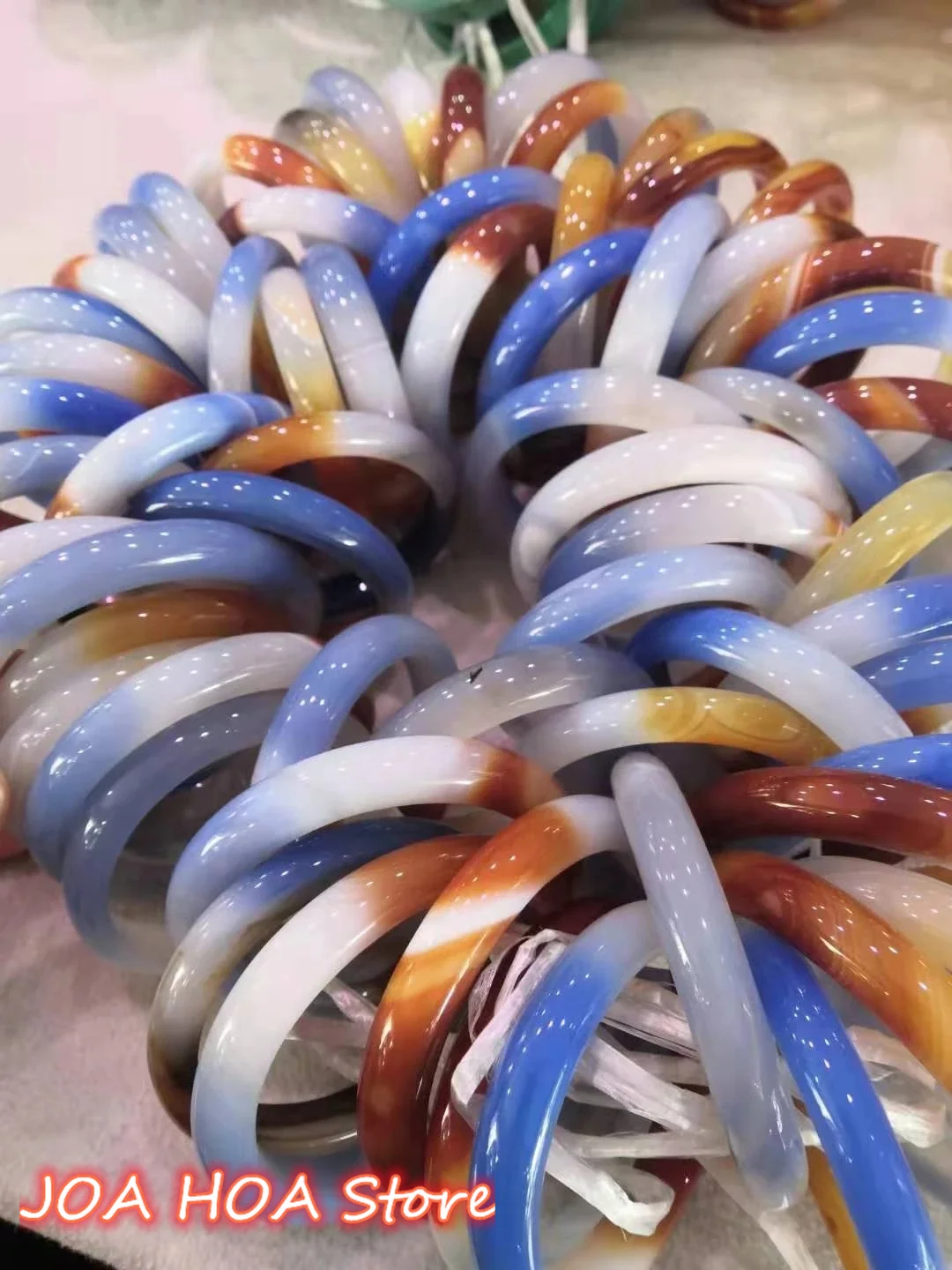 Natural Agate Hand-carved 3-Color Bracelet Jade Jewelry