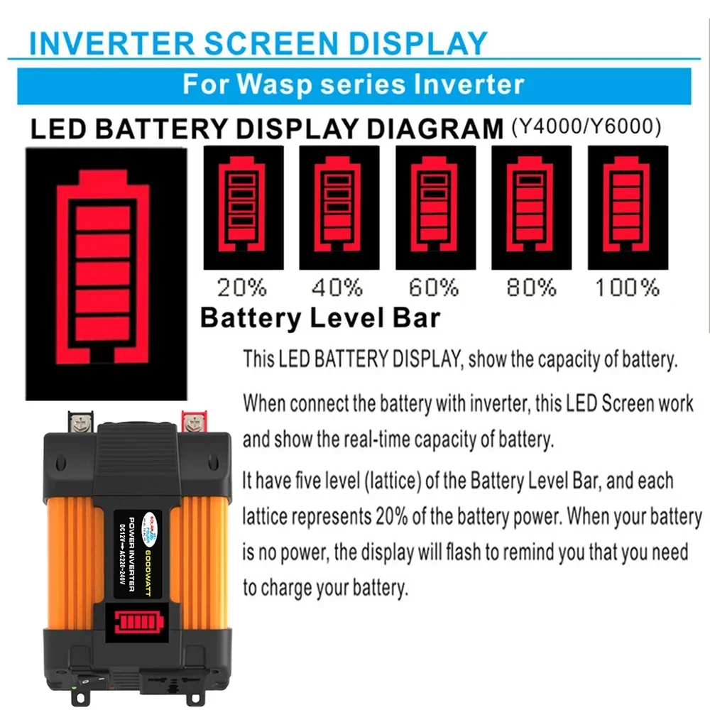 Imagem -04 - Inversor de Carro com Led Display de Capacidade de Tensão Transformador Eletrônica Automotiva 4000w 6000w 12v a 110v 220v