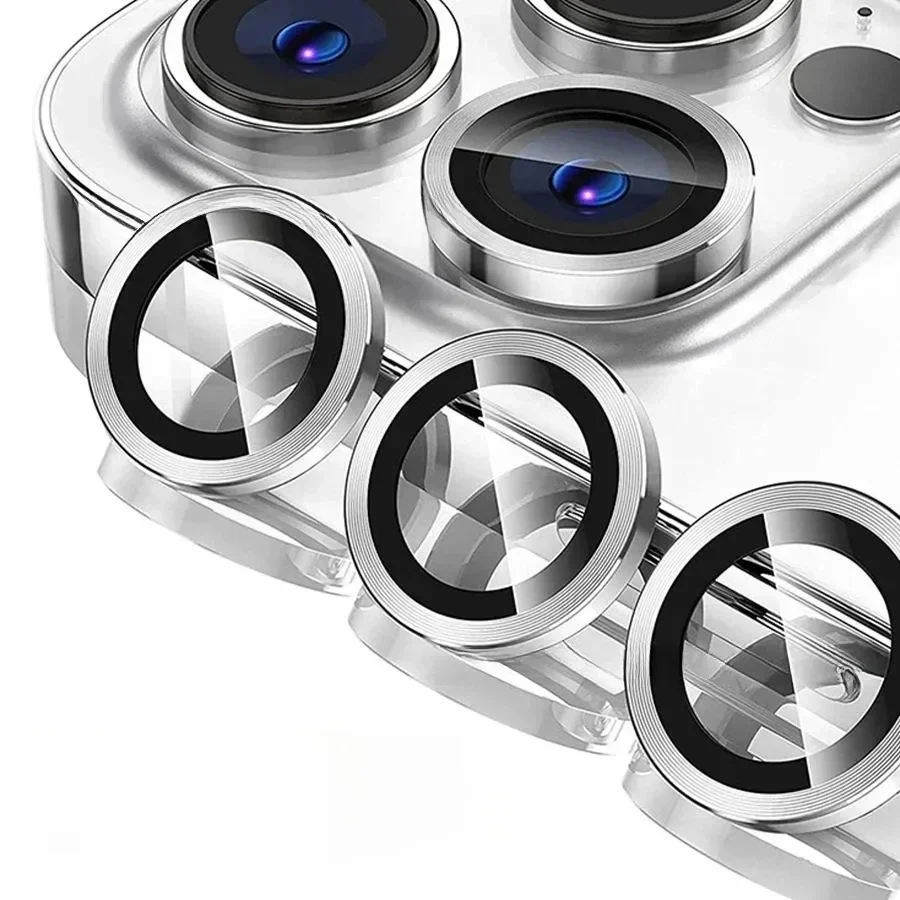 IPhone 15 pro max,iPhone 15 plus用の金属製レンズリング付きカメラプロテクター,フルガラスカバー
