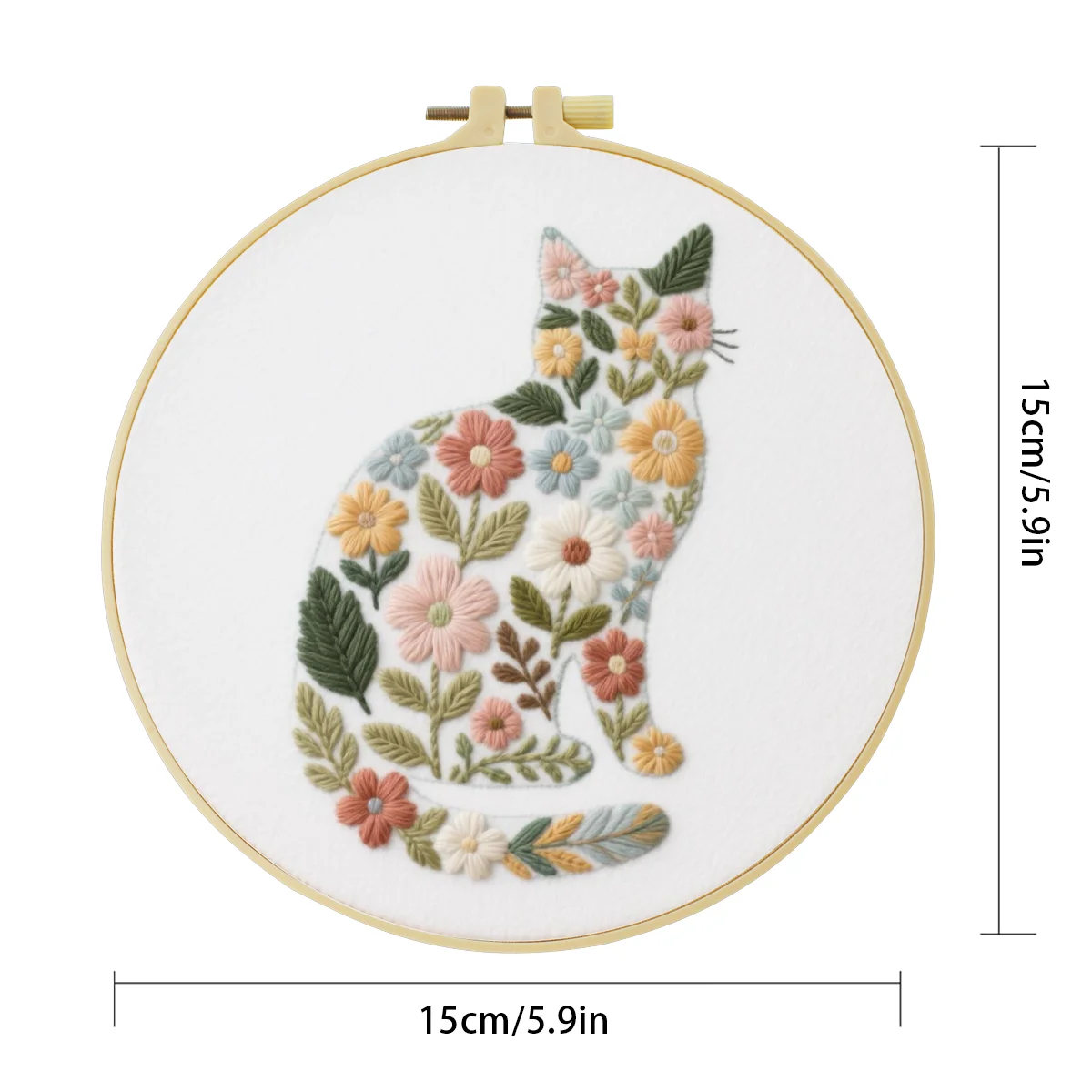 1 Stück 20X20CM/15X15CM Stickerei-Starter-Set DIY-Kit Kreuzstich-Nähkunst - Blumen und Katzen – Detail 3