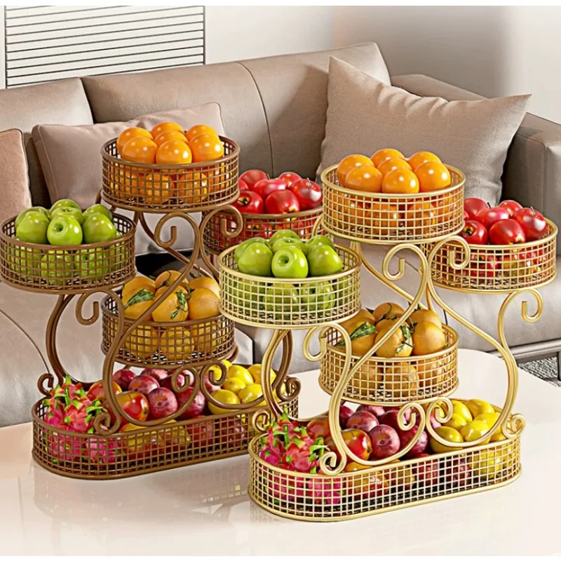 Multi-Tier Rustproof Fruit Basket, Vintage Openwork Design, Breathable Storage Tray for Snacks, Living Room Coffee Table Stand