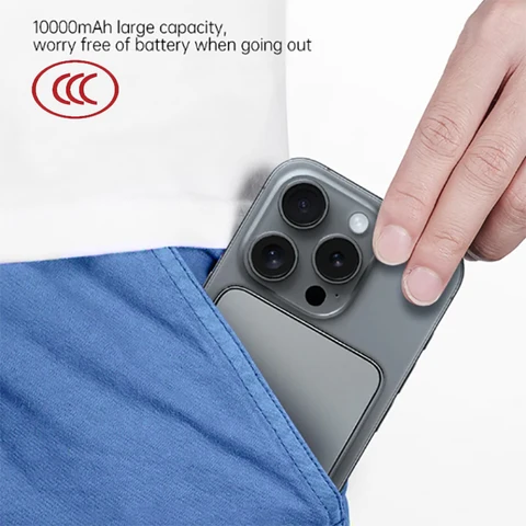 Внешний аккумулятор CCC 10000 мАч Type-C с быстрой беспроводной зарядкой 15 Вт для MagSafe iPhone 16/15, Samsung, Xiaomi с PD, QC и LED-дисплеем