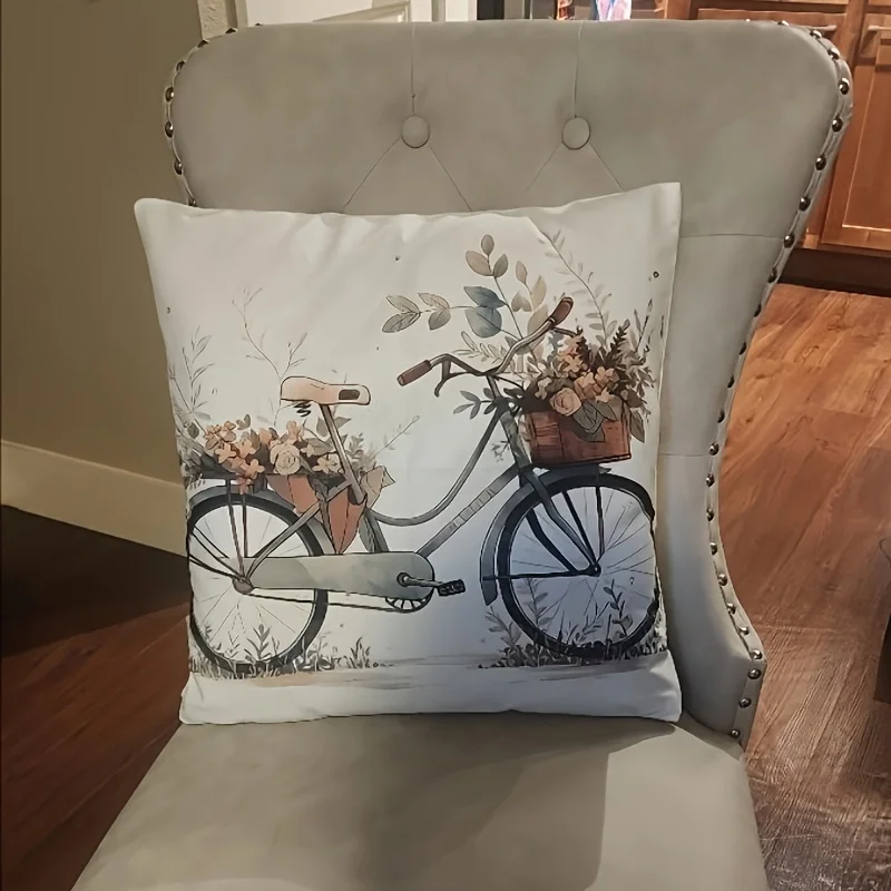 Bicycle Pattern Cushion Cover Without Filler, Modern Fabric Pillow Cover for Home, for Sofa, Living Room