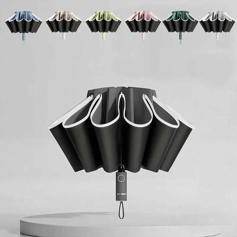 Men Women Umbrella  Fully Automatic Reverse Folding Umbrella with Windproof Reflective Stripe UV Umbrellas