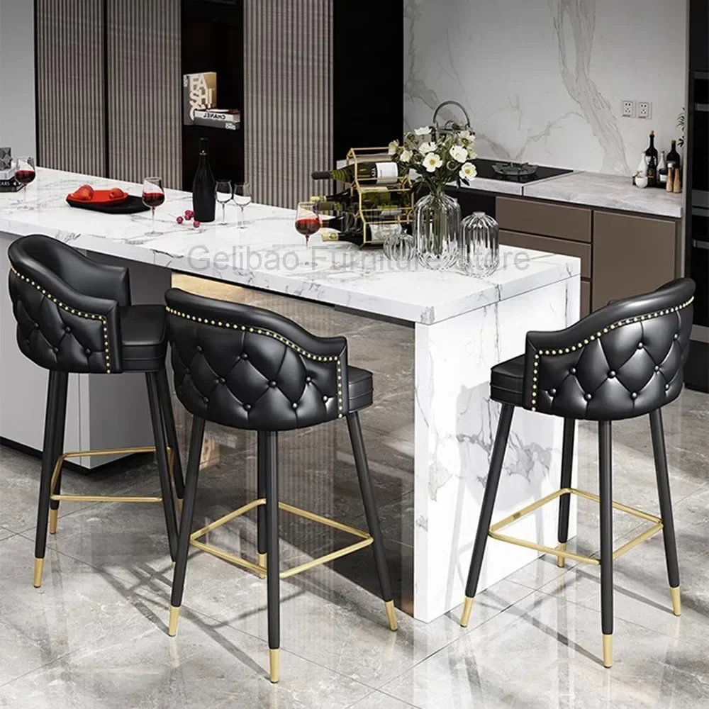 

Elegant Dining Chairs Living Room Minimalist Leather Luxury High Comfortable Bar Stools With Back Cadeira Library Furniture