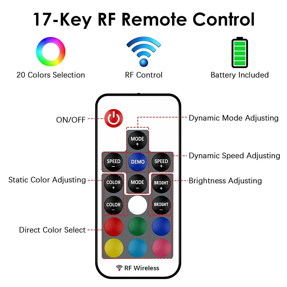 Controller LED DC5V USB Mini RGB Telecomando wireless RF a 17 tasti per strisce LED 3528 5050