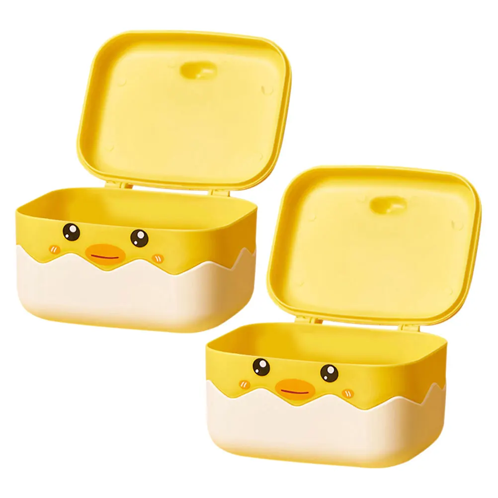 

2 Pcs Drain Soap Dish Little Yellow Duck Holder Plastic Self Draining Bath Travel Sponge Storage Box Portable Home